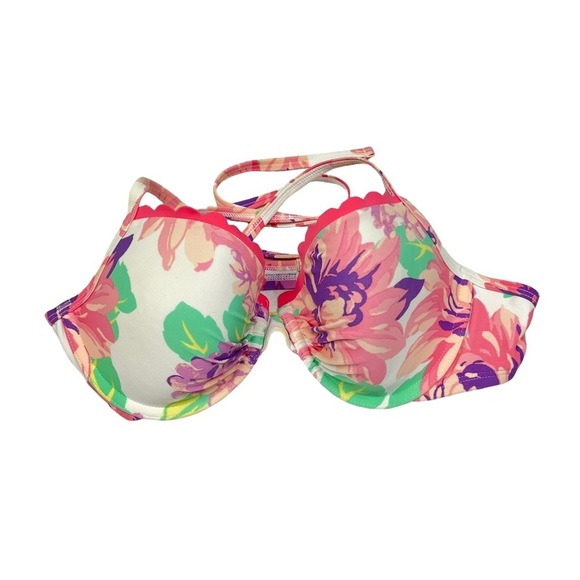 Aerie Floral Padded Bikini Top Women's Size 34C Scalloped Supportive Swimwear - Picture 1 of 5